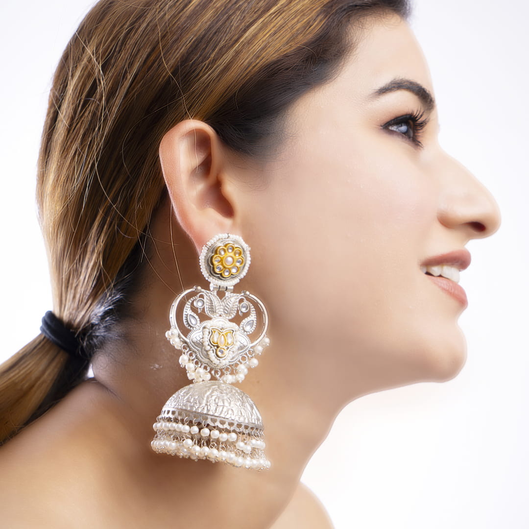Silver and Pearl Jhumka Earrings