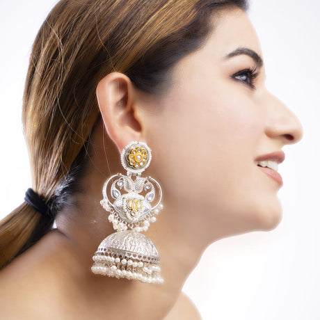 Silver and Pearl Jhumka Earrings