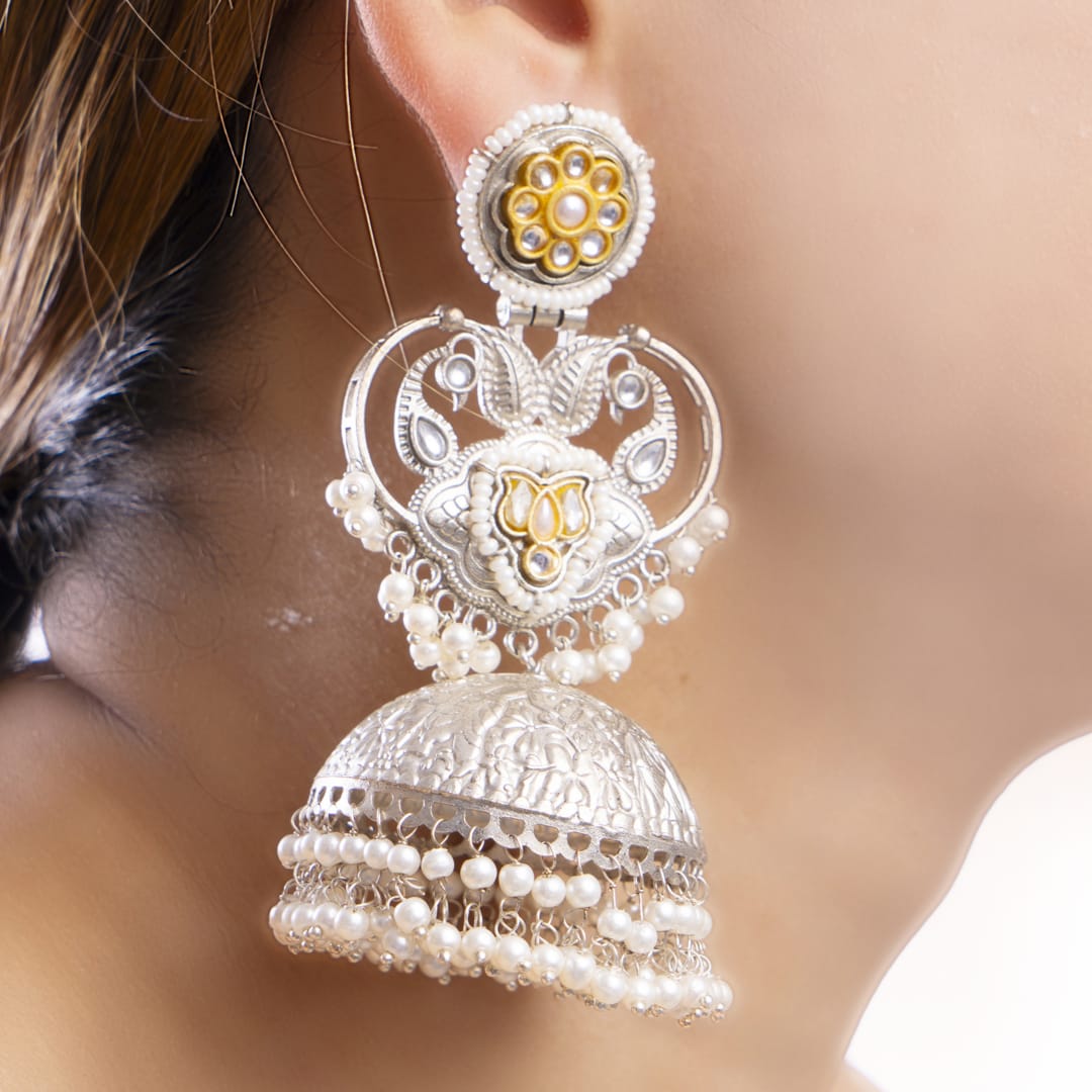Silver and Pearl Jhumka Earrings