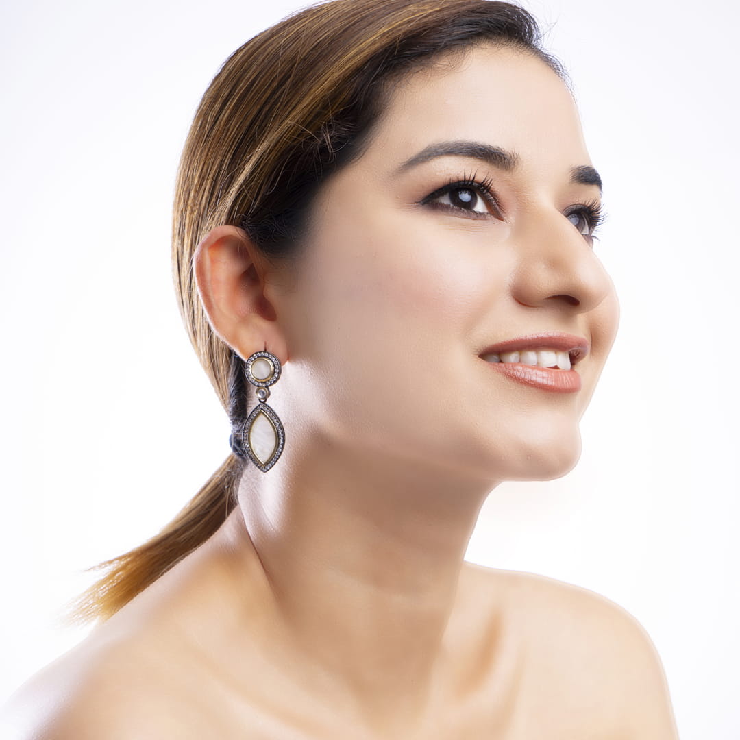 White Stone Drop Earrings