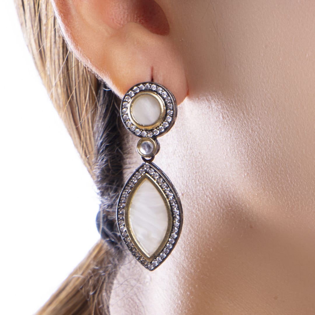 White Stone Drop Earrings