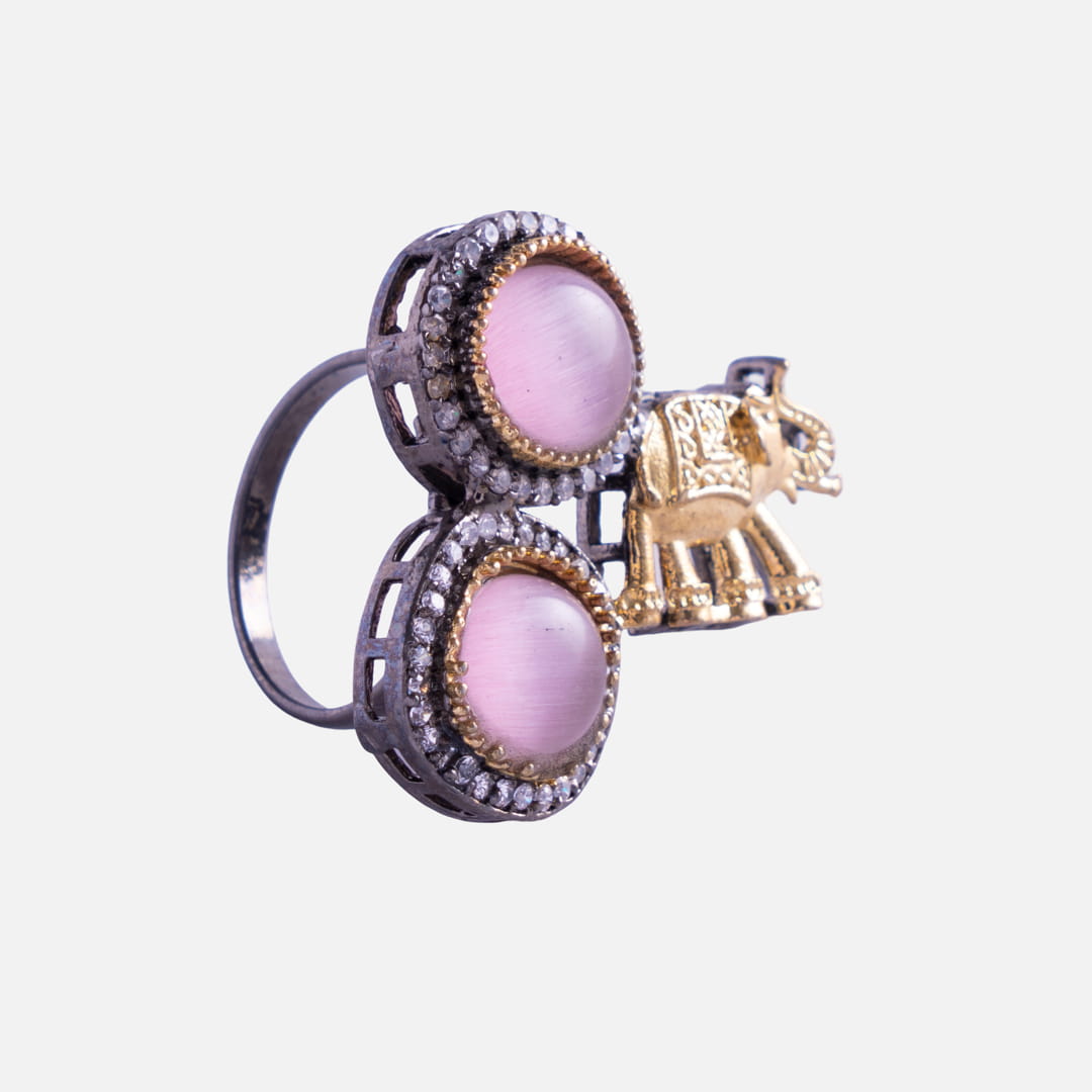 Pink Double Stone Elephant Ring