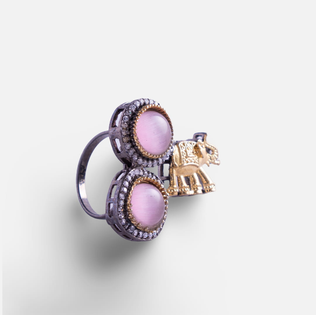 Pink Double Stone Elephant Ring