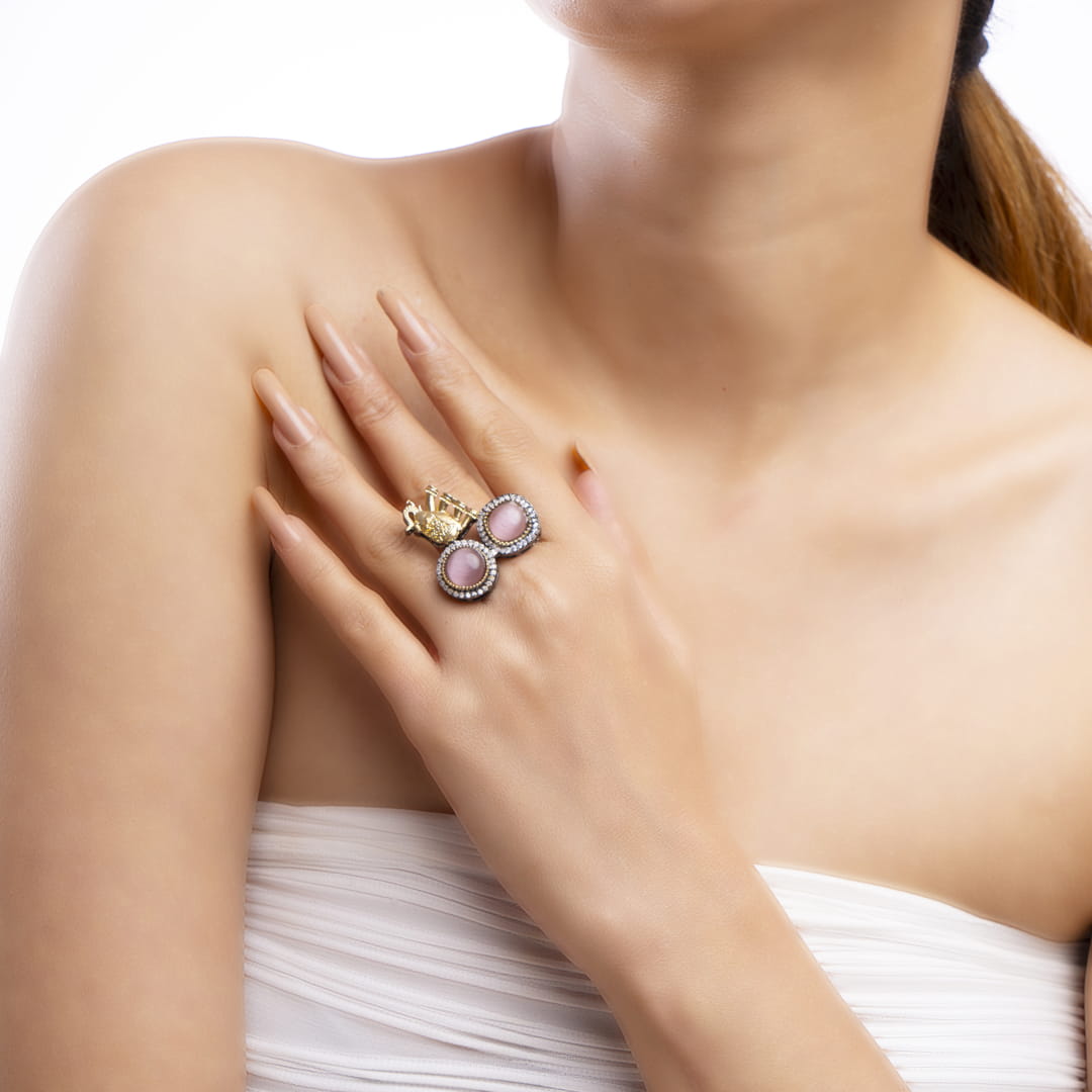 Pink Double Stone Elephant Ring
