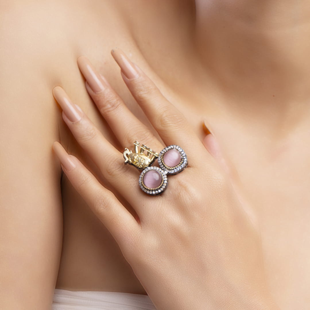 Pink Double Stone Elephant Ring