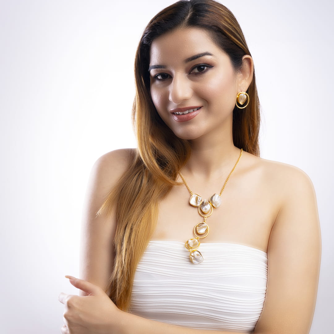 Gold and Mother of Pearl Statement Necklace Set