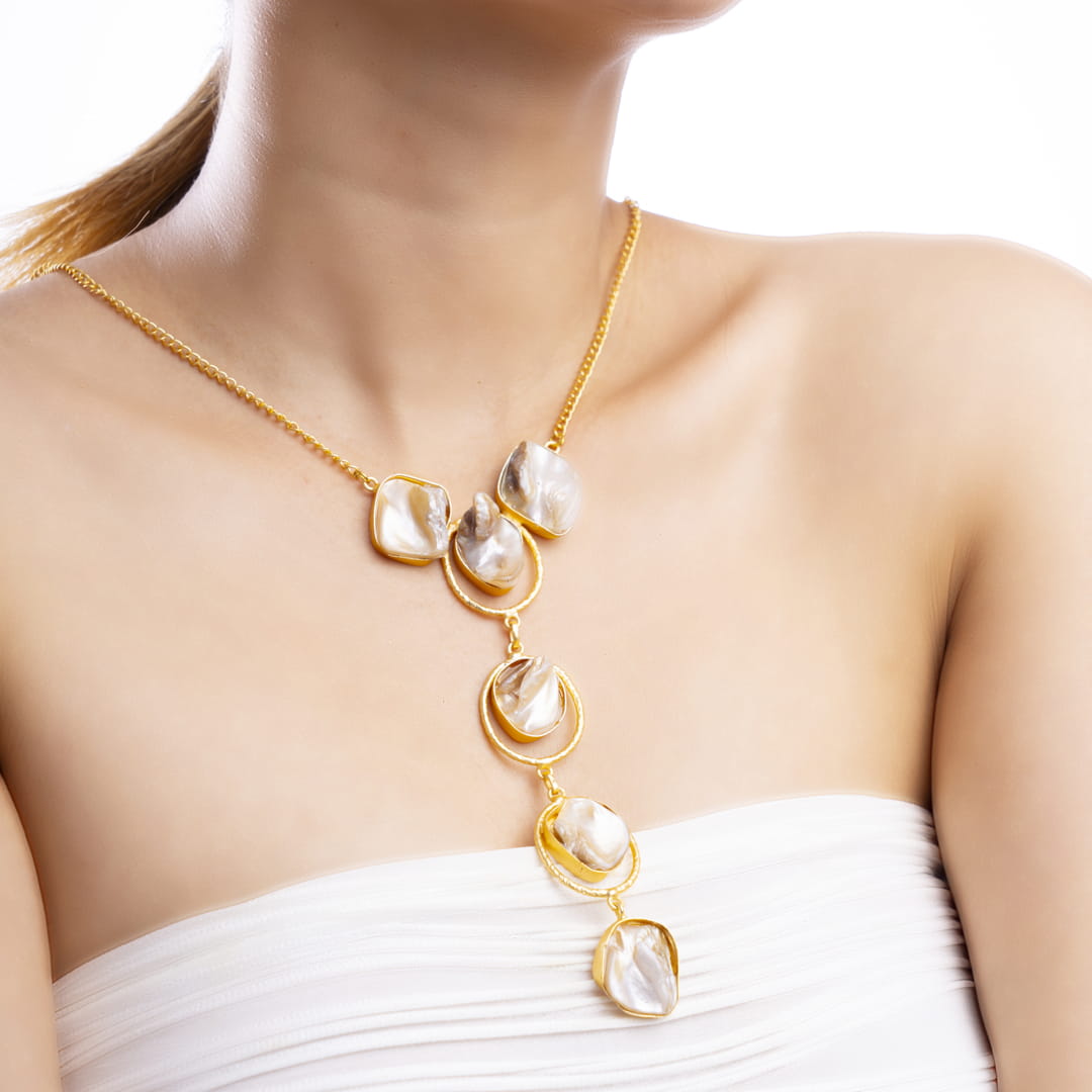 Gold and Mother of Pearl Statement Necklace Set