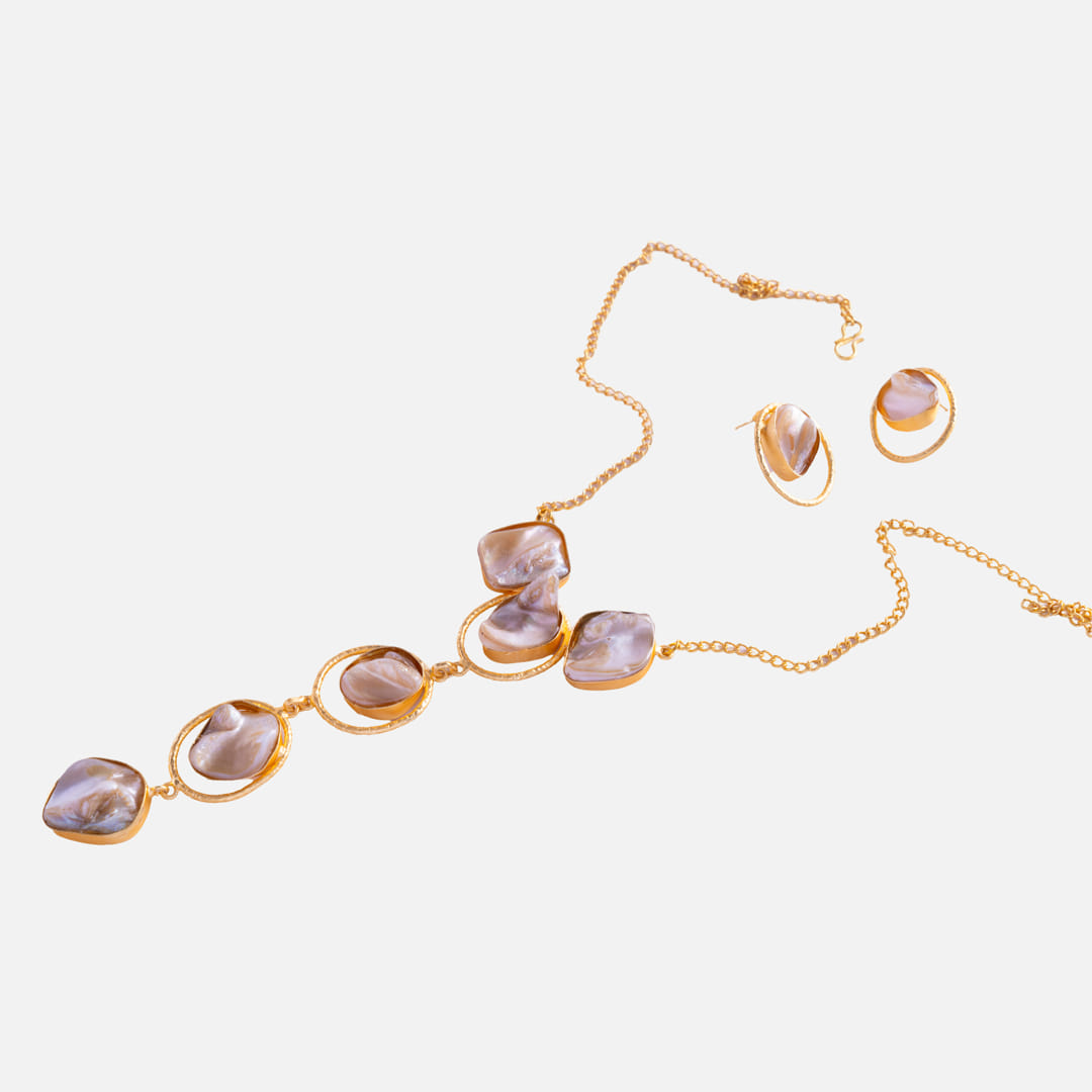 Gold and Mother of Pearl Statement Necklace Set