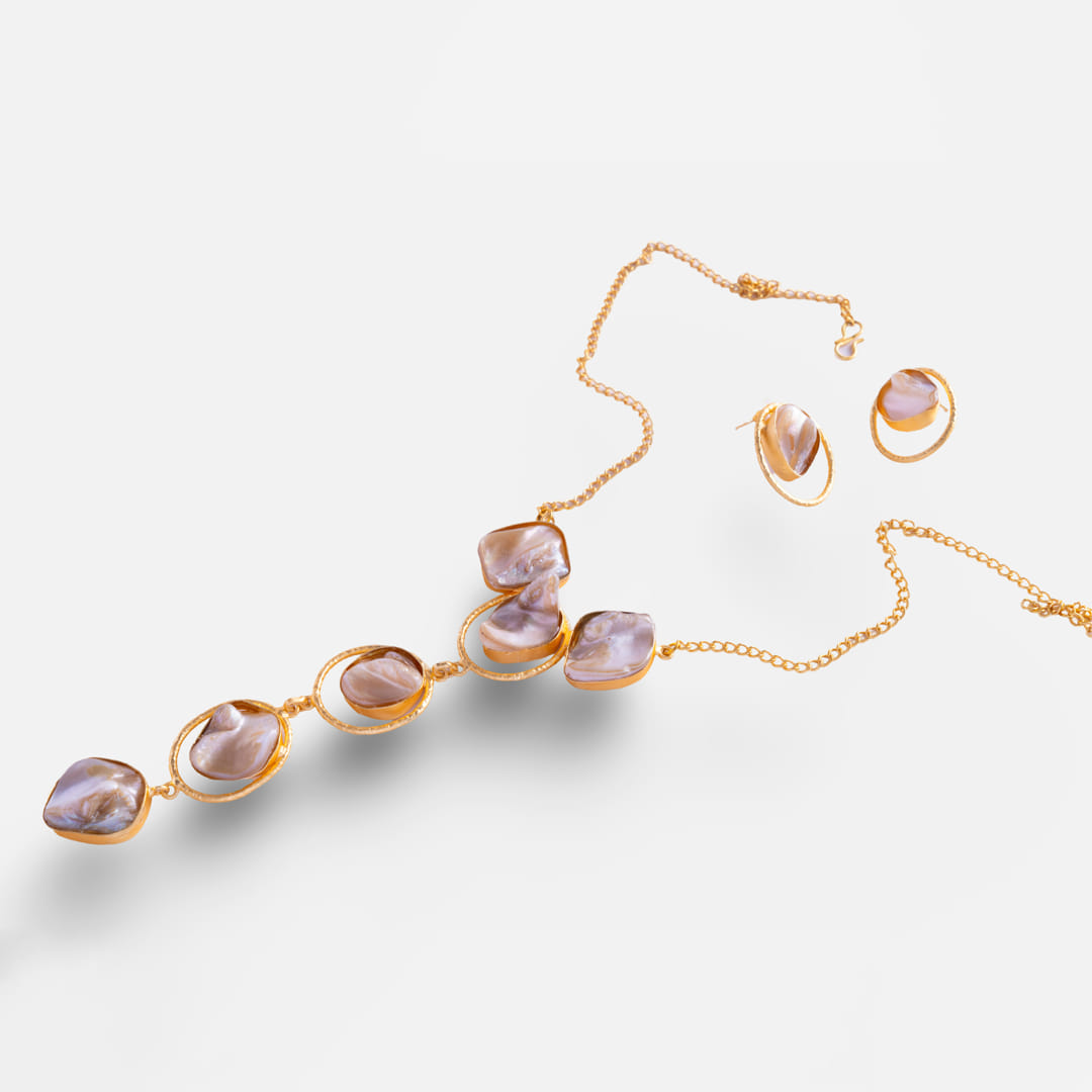 Gold and Mother of Pearl Statement Necklace Set