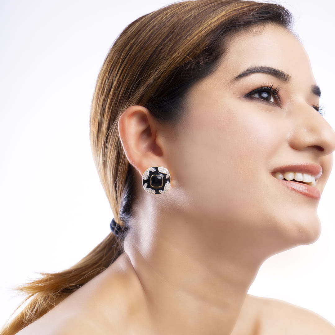 Black and Silver Crystal Stud Earrings