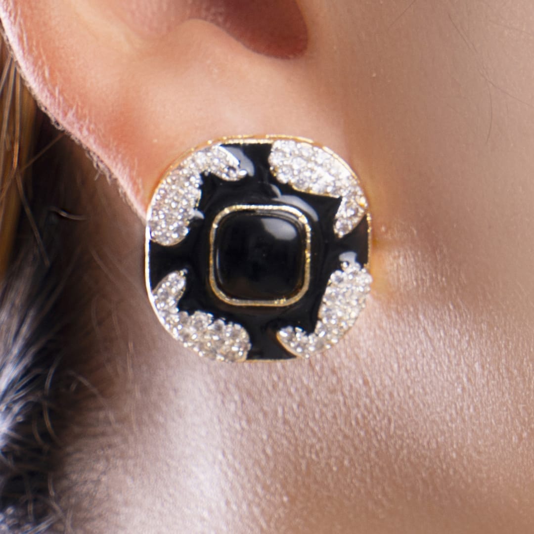 Black and Silver Crystal Stud Earrings