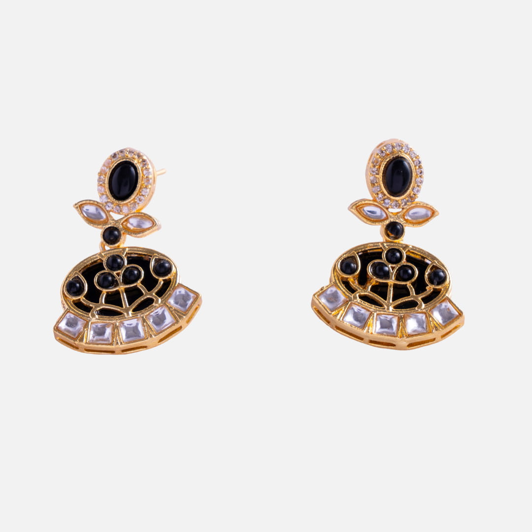 Black and Gold Fan-Shaped Earrings