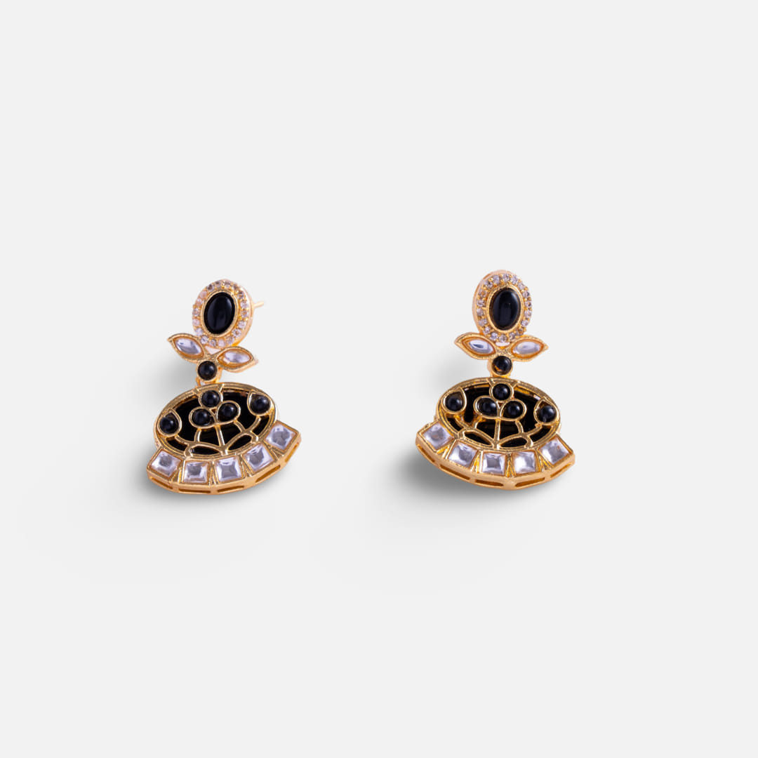 Black and Gold Fan-Shaped Earrings