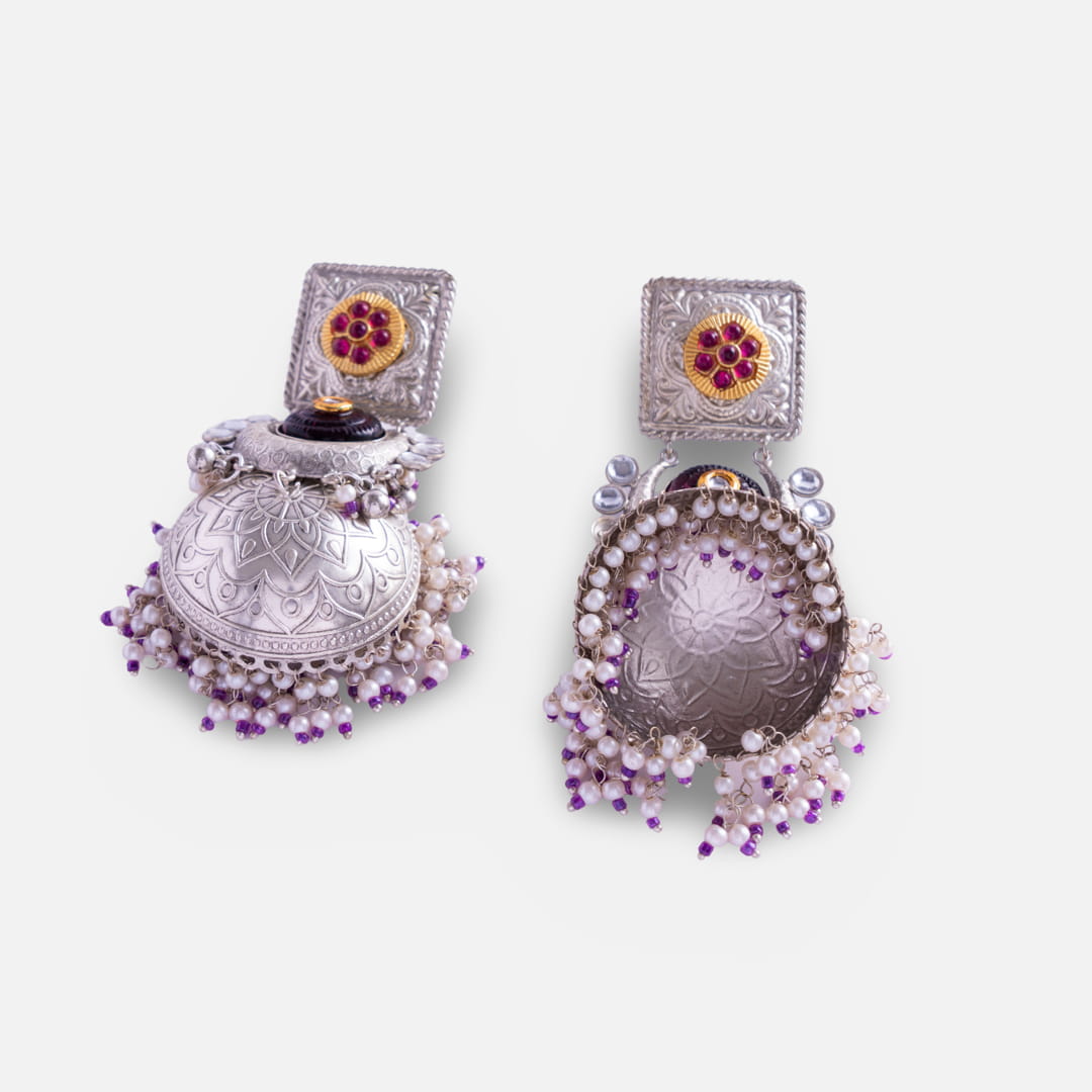 Silver Jhumka Statement Earrings