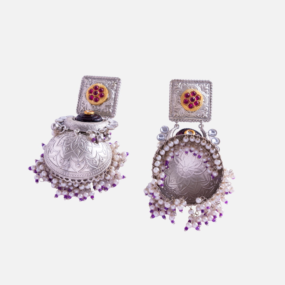 Silver Jhumka Statement Earrings