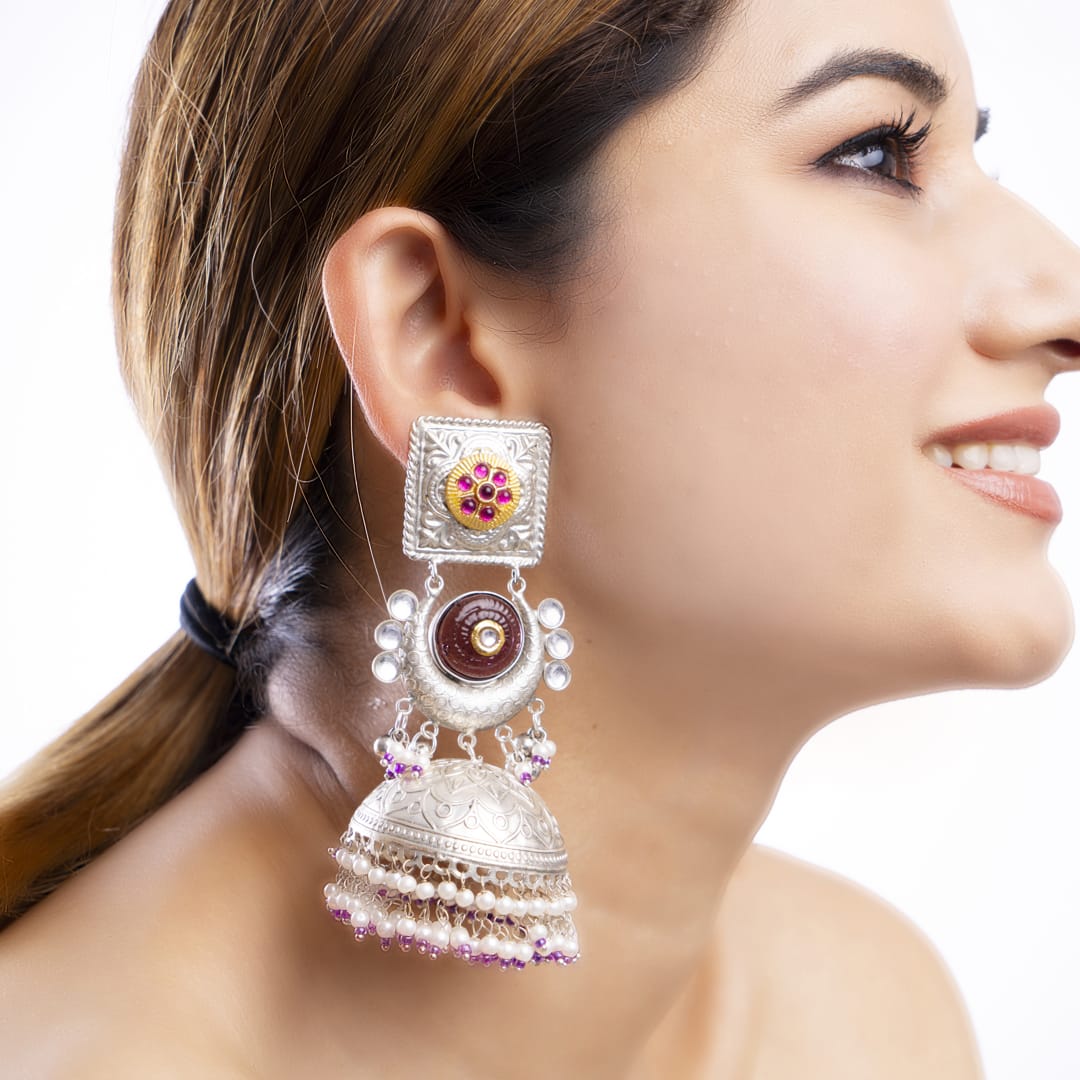 Silver Jhumka Statement Earrings