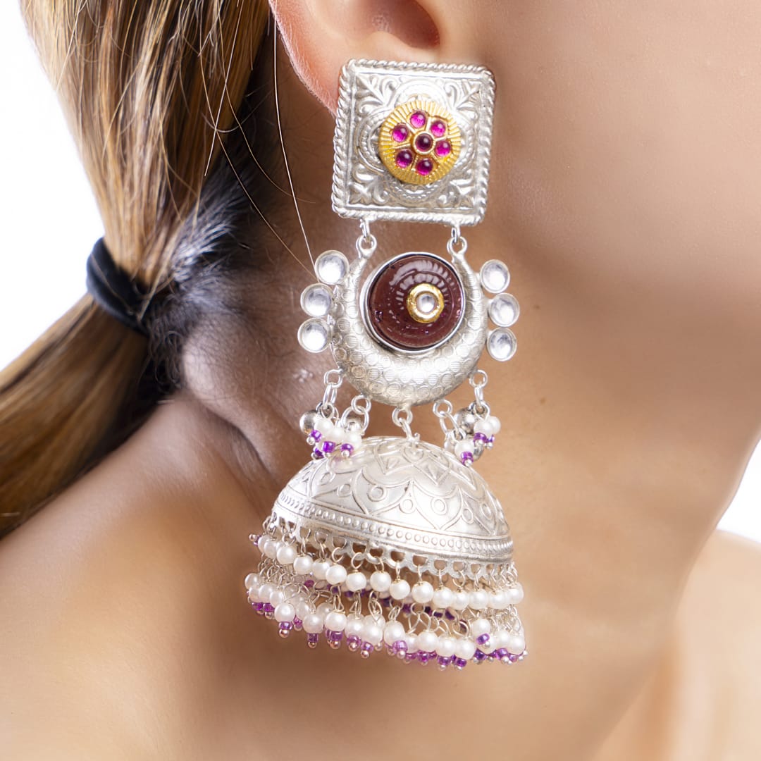 Silver Jhumka Statement Earrings