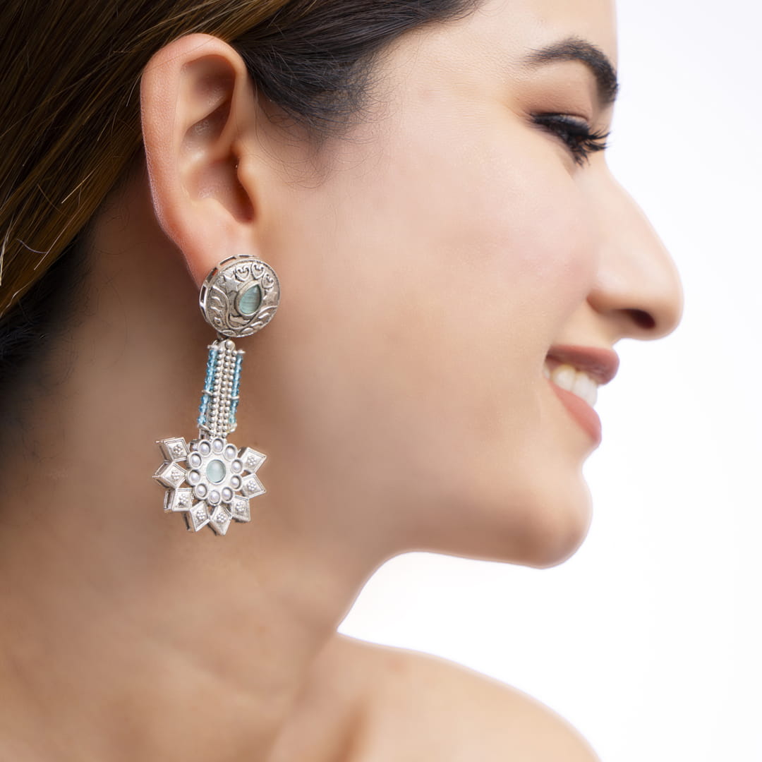 Silver Floral Drop Earrings