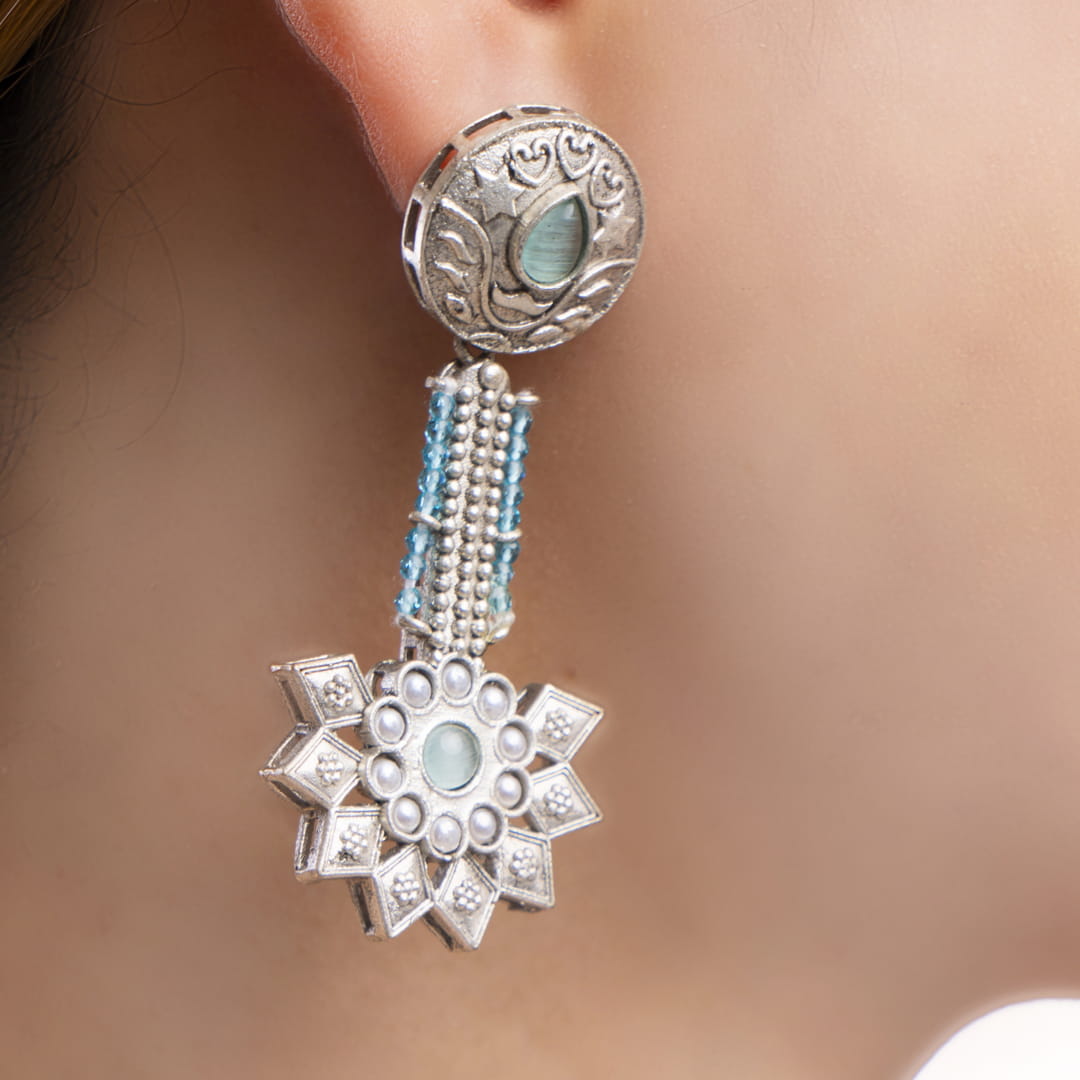 Silver Floral Drop Earrings
