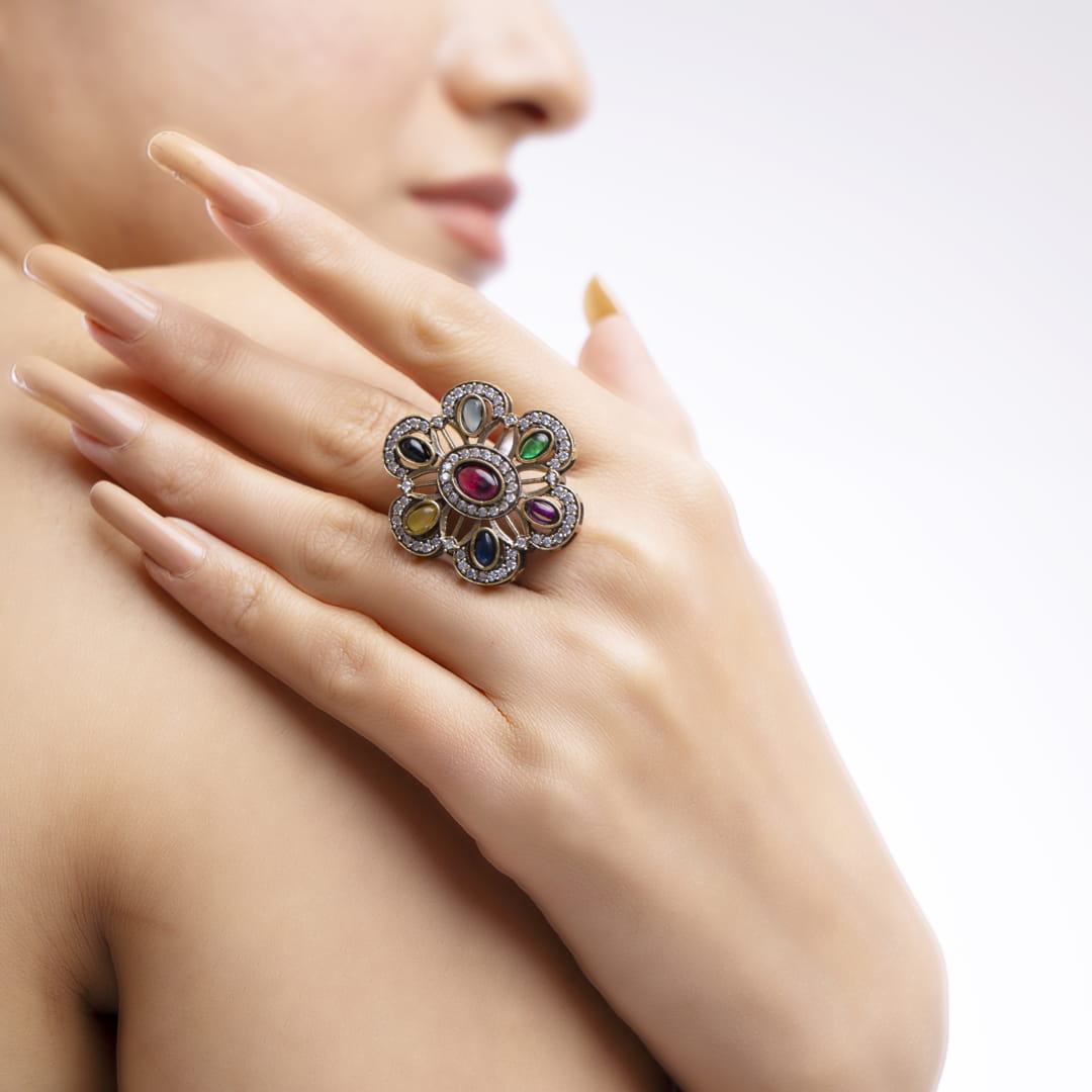 Multicolor Floral Statement Ring