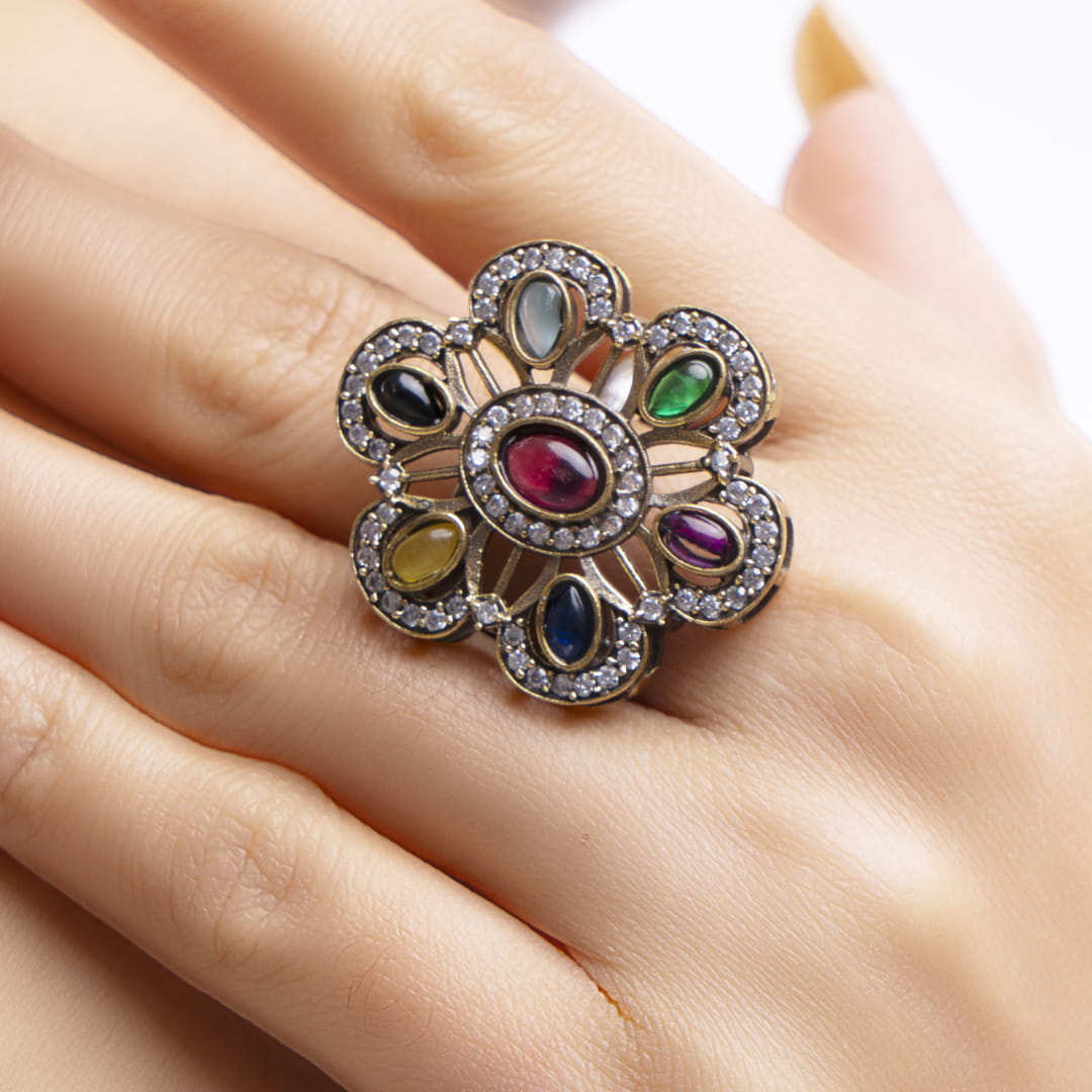 Multicolor Floral Statement Ring