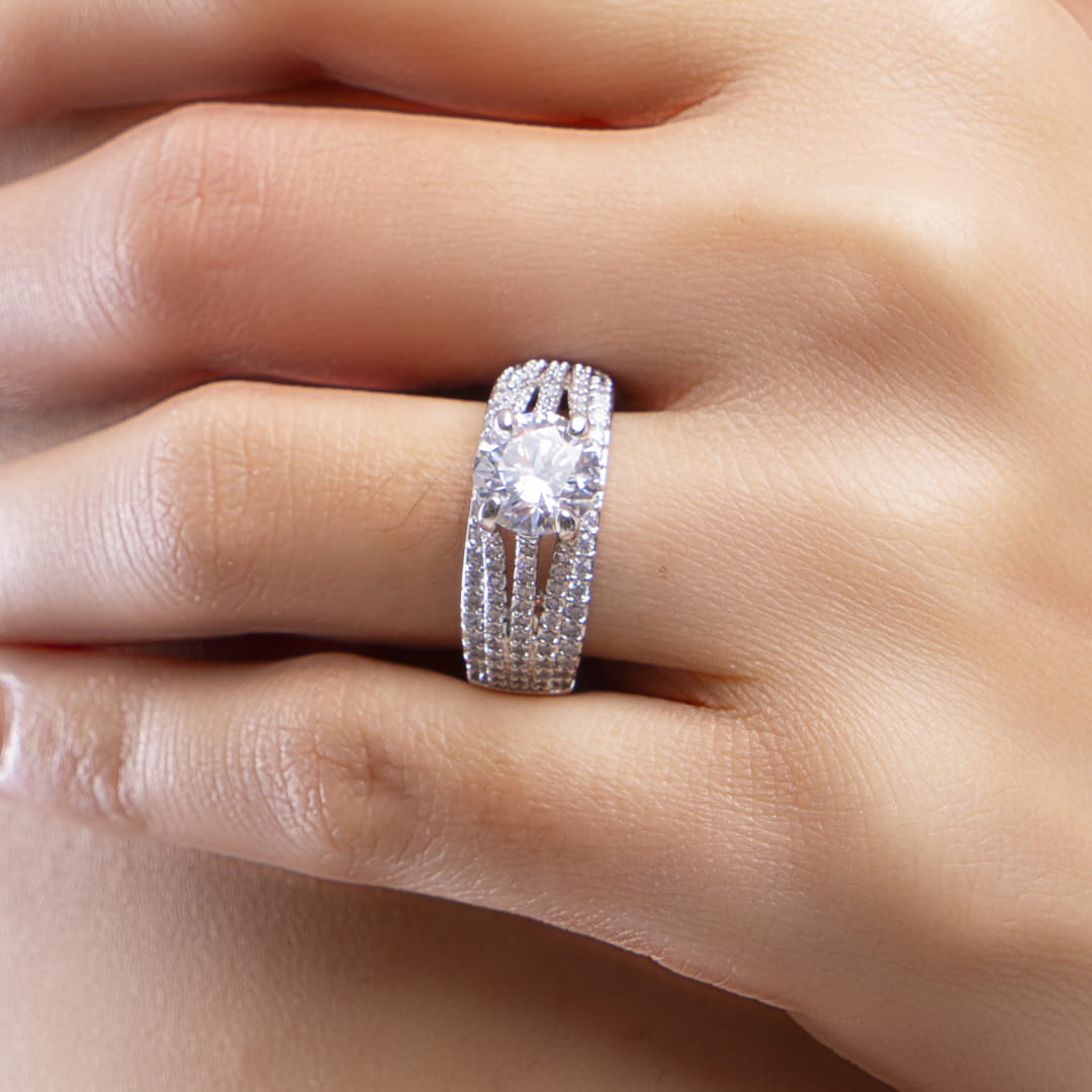 Silver Solitaire Diamond Ring