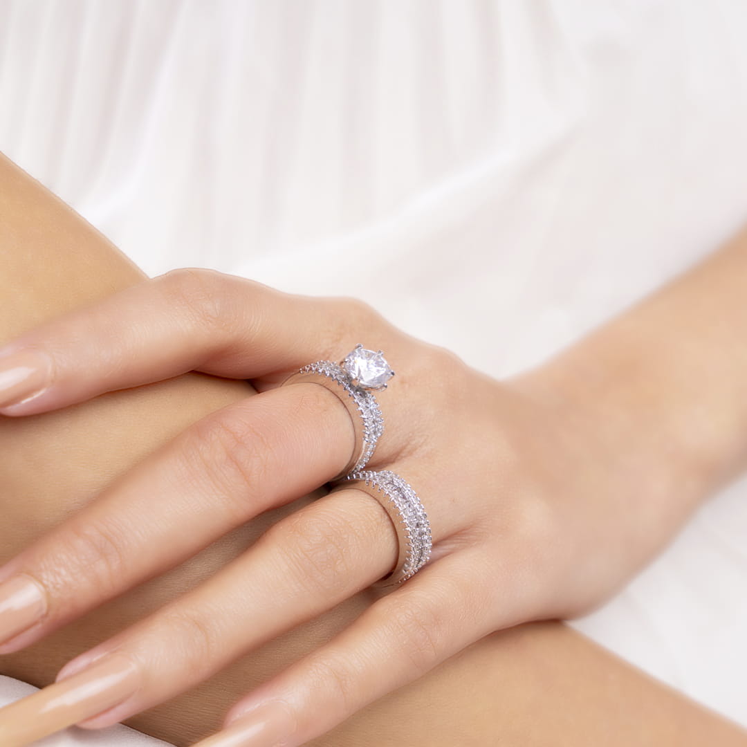 Dual Glam American Diamond Ring Set