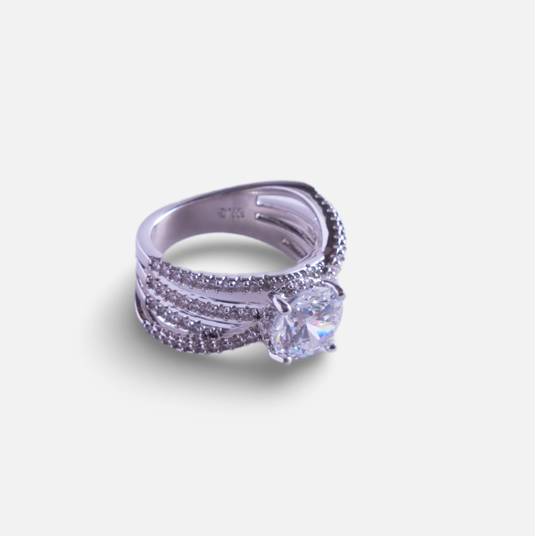 Triple Elegance Brass American Diamond Ring