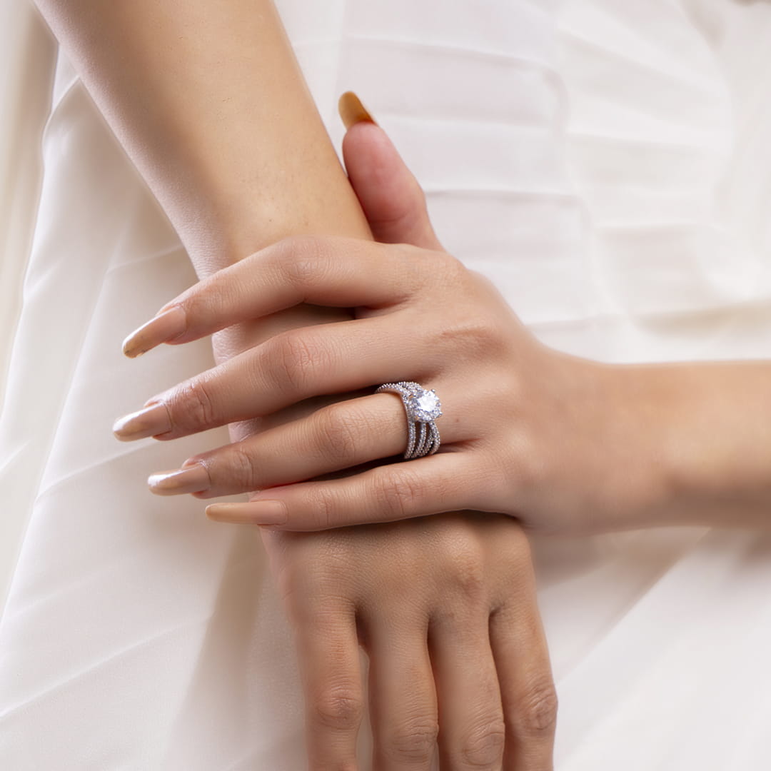 Triple Elegance Brass American Diamond Ring