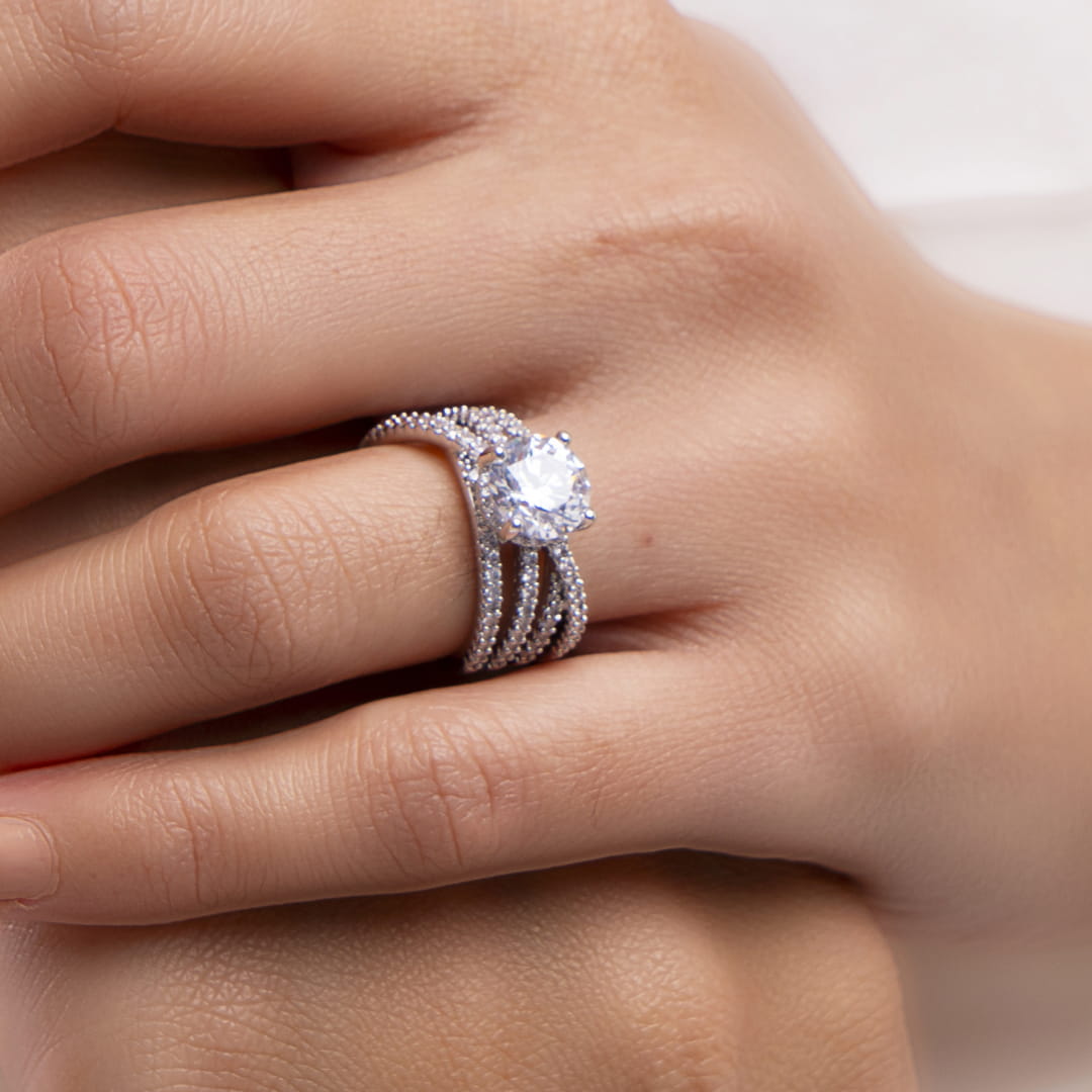 Triple Elegance Brass American Diamond Ring