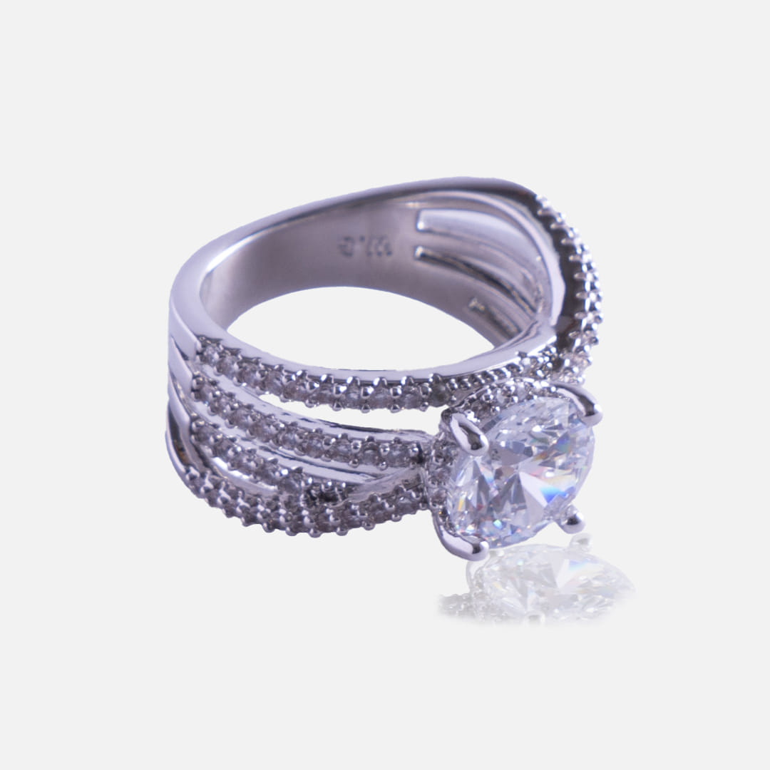 Triple Elegance Brass American Diamond Ring