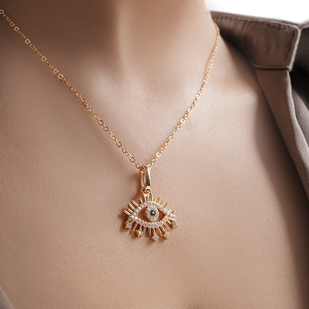 Gold Eye Chain Pendant  in Stainless Steel