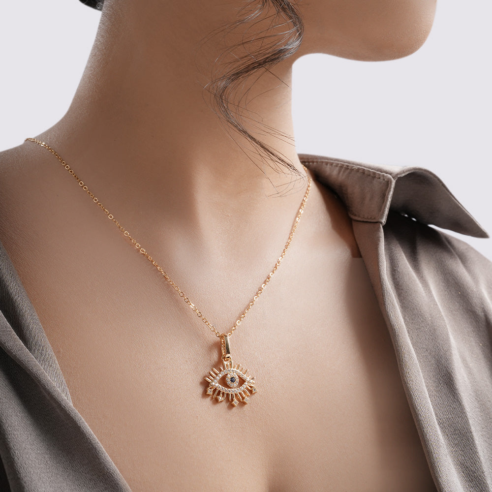 Gold Eye Chain Pendant  in Stainless Steel