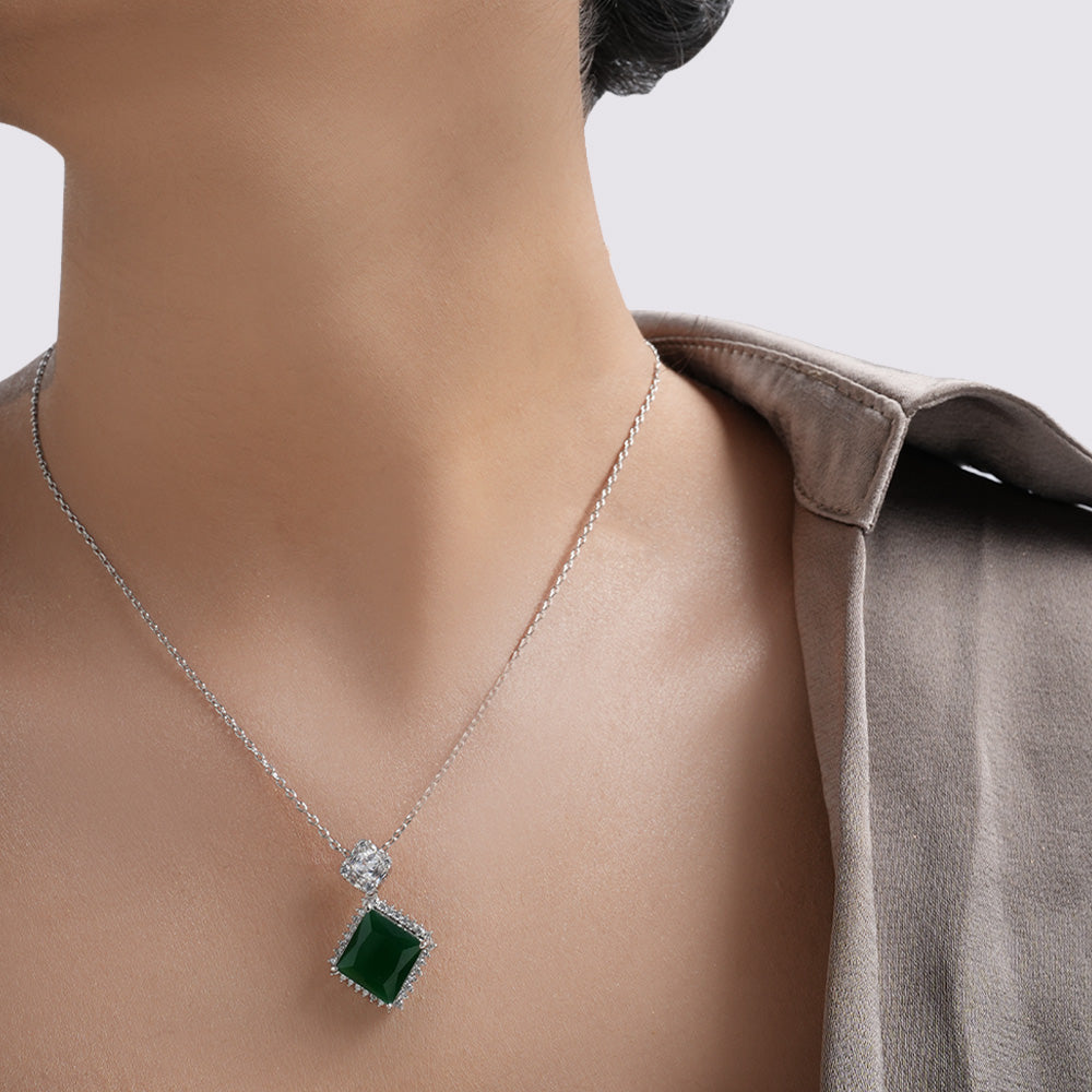 Emerald Grace Chain Pendant and Earrings Set