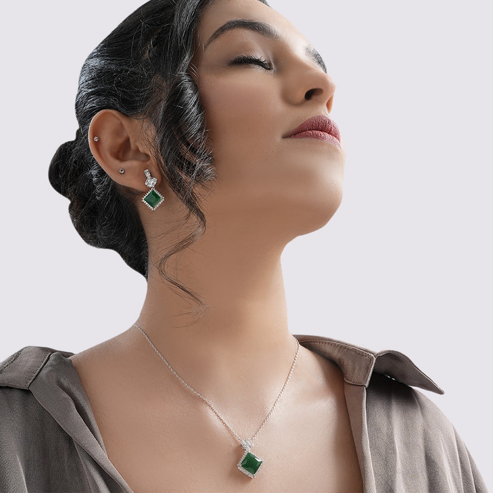 Emerald Grace Chain Pendant and Earrings Set