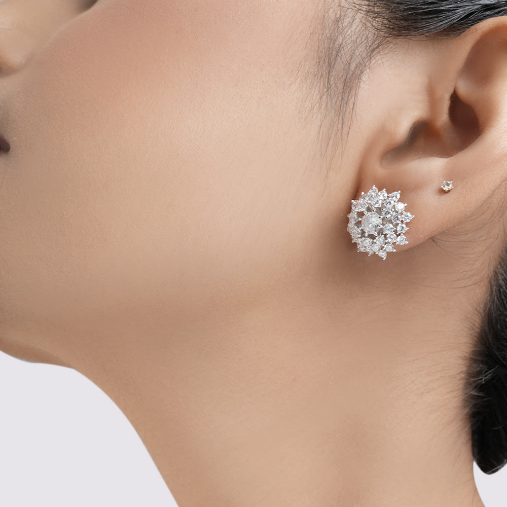 Radiant Floral American Diamond Pendant with Matching Earrings