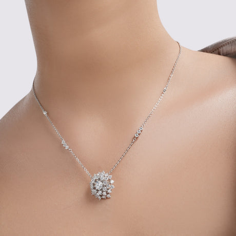 Radiant Floral American Diamond Pendant with Matching Earrings