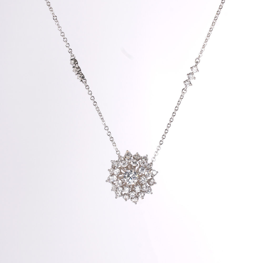 Radiant Floral American Diamond Pendant with Matching Earrings