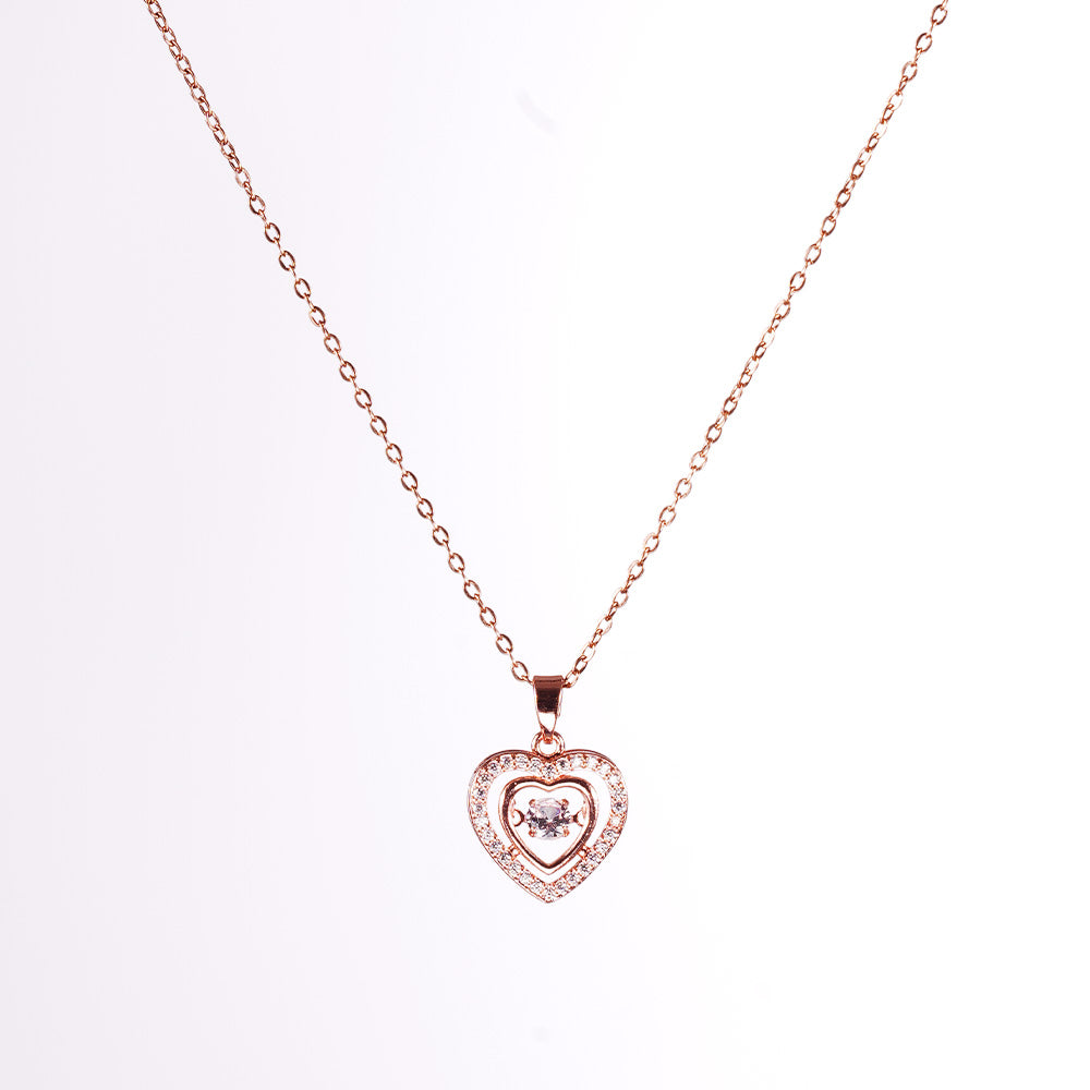 Heart-Shaped Crystal Chain Pendant  with Rose Gold Finish