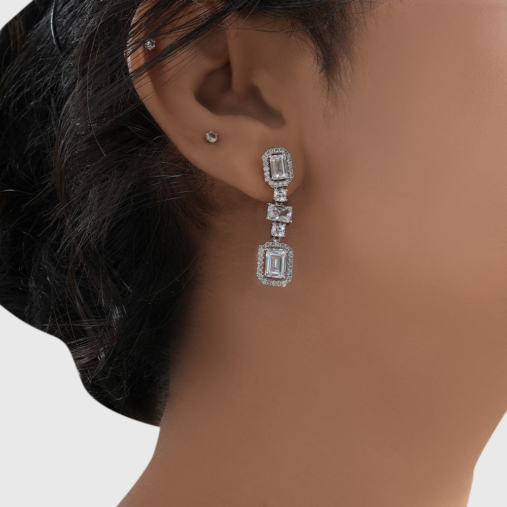 Luxurious Triple American Diamond Drop Earrings