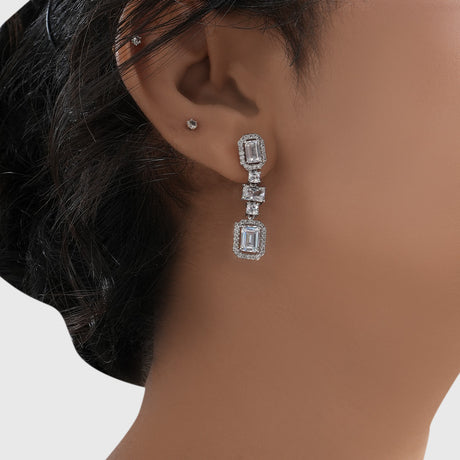 Luxurious Triple American Diamond Drop Earrings