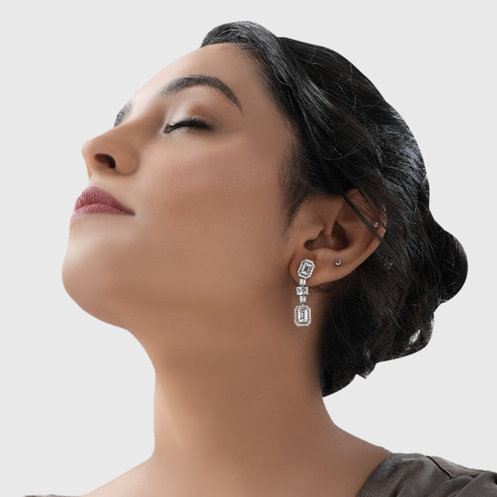 Luxurious Triple American Diamond Drop Earrings