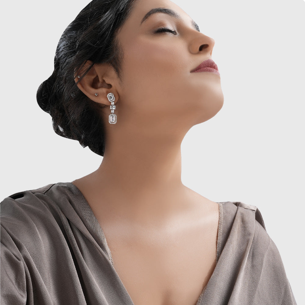 Luxurious Triple American Diamond Drop Earrings