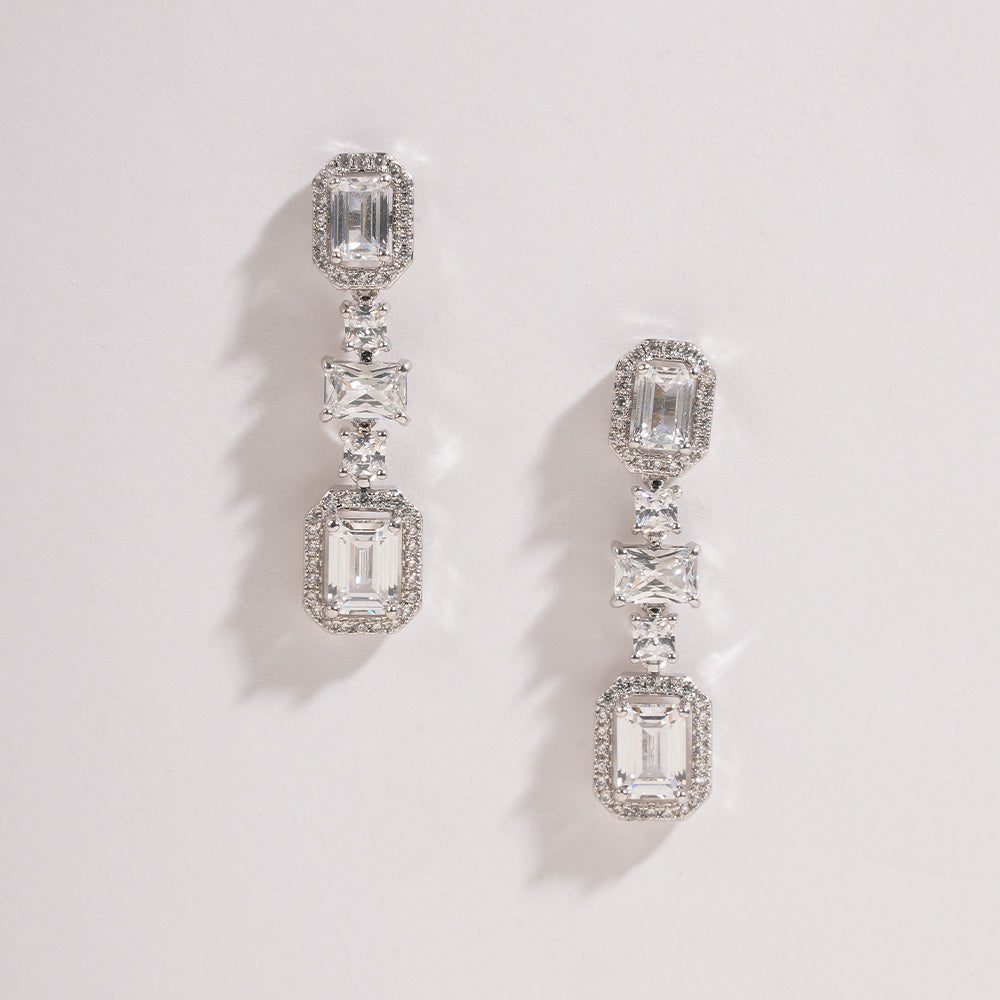 Luxurious Triple American Diamond Drop Earrings