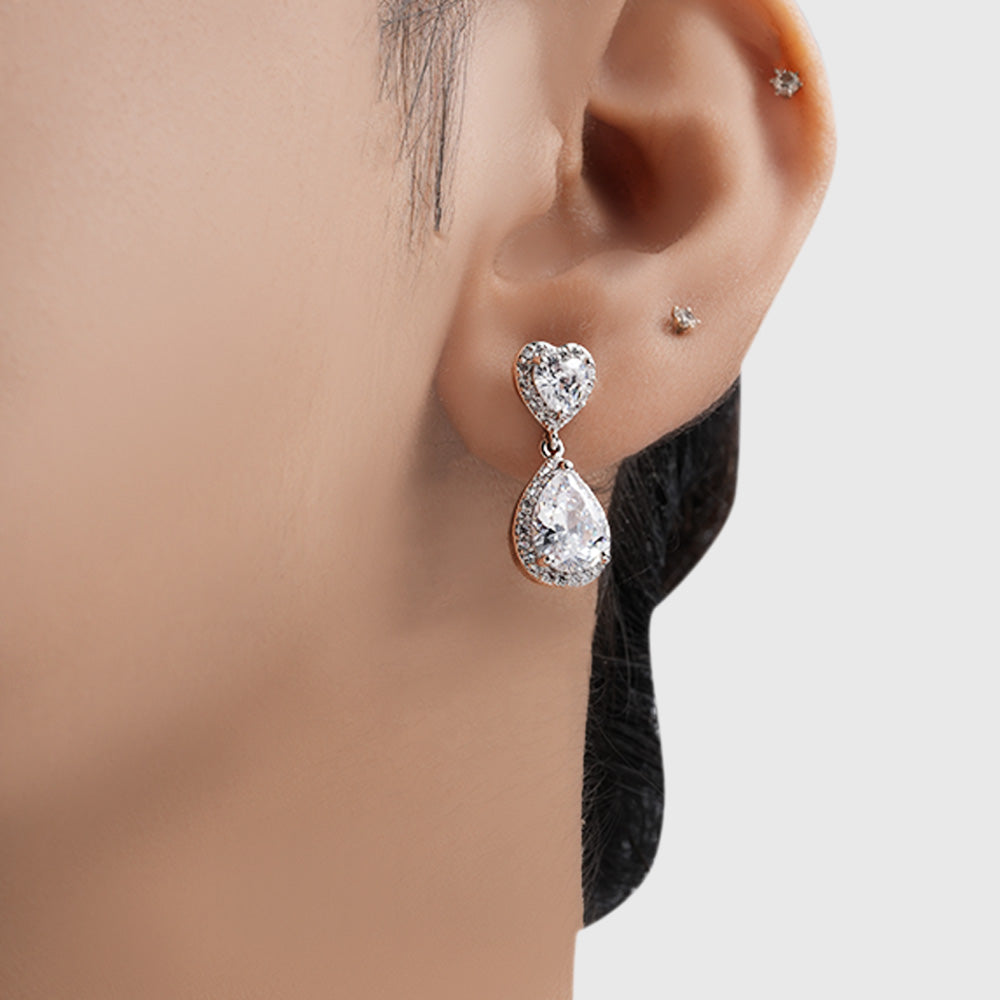 Heart-Shaped American Diamond Drop Earrings