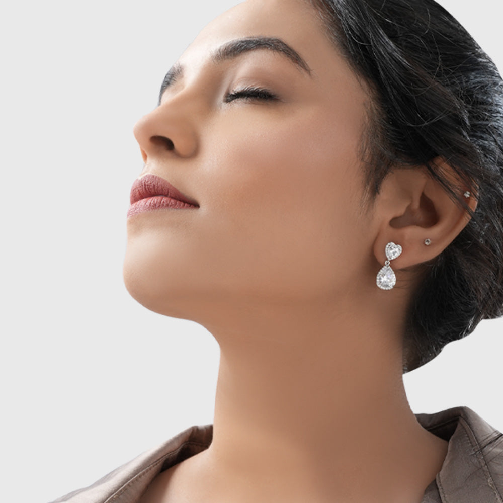 Heart-Shaped American Diamond Drop Earrings