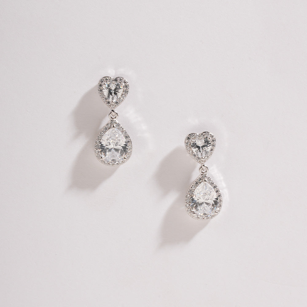 Heart-Shaped American Diamond Drop Earrings