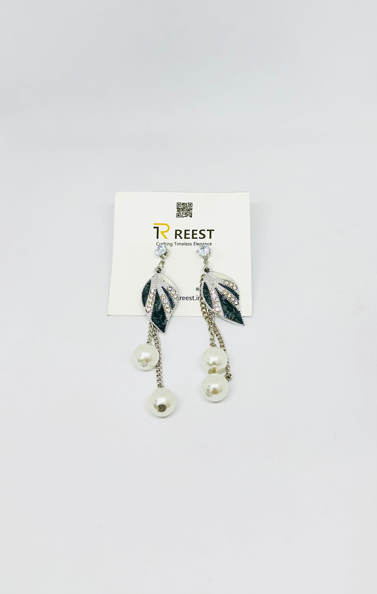 Leaf-Inspired Drop Earrings with Pearl Accents