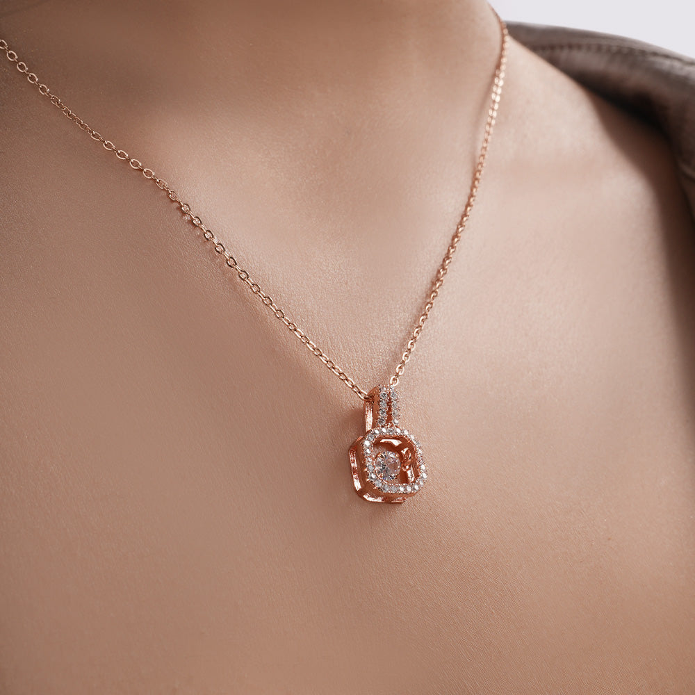 Rose Gold Diamond Halo Chain Pendant