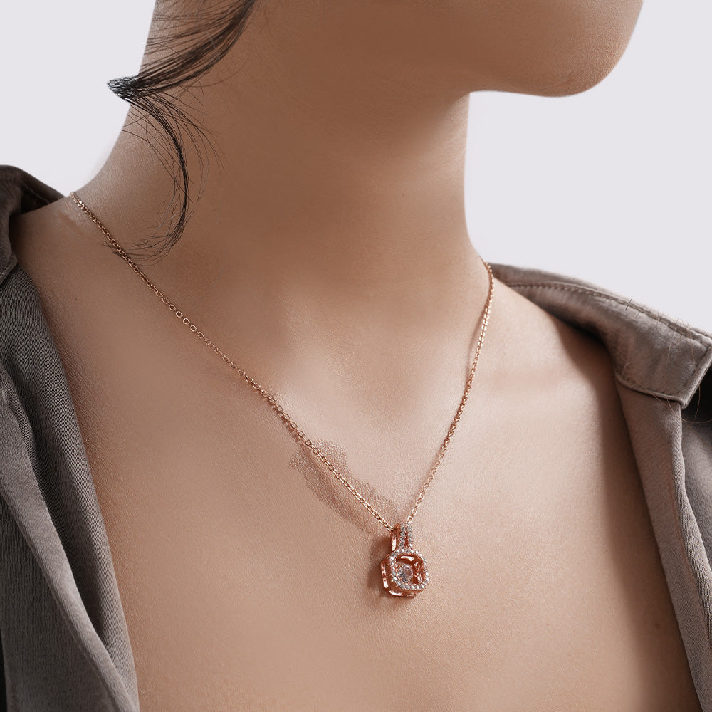 Rose Gold Diamond Halo Chain Pendant